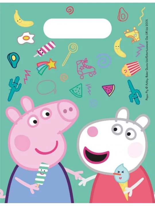 6 Plastik-Überraschungstüten 24cm Peppa Pig Gedeckter Tisch