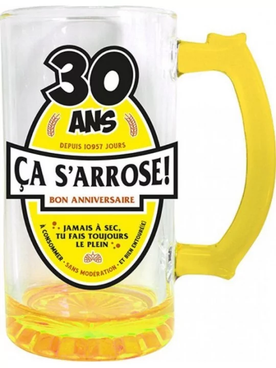 Bierkrug aus Glas 5dl -30 Ans- Festartikel