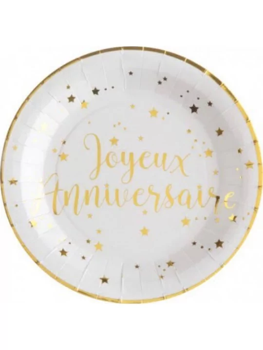 10 Teller -Joyeux Anniversaire- Metallic 23cm Gedeckter Tisch