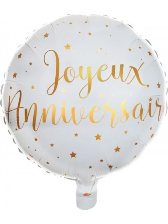 Folienballon -Joyeux Anniversaire- Metallic 38cm Weiss Folienballons