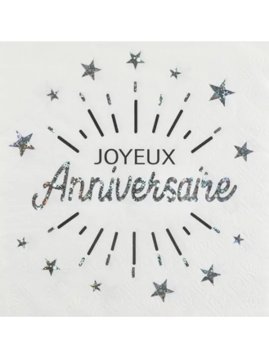 10 Servietten Anniversaire holographique 33cm silber Geschirr und Servietten