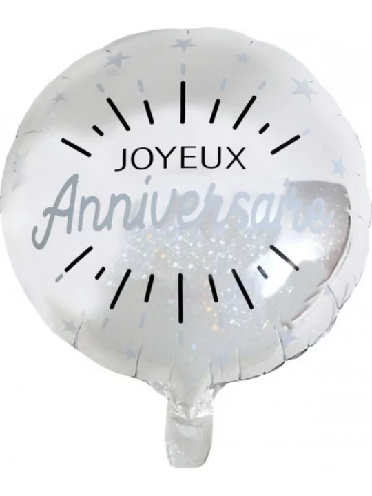 Ballon alu Paillettes 38cm -Joyeux Anniversaire- Argent Ballons alu