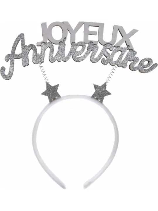 Serre tête Anniversaire Étincelant 25cm Argent Articles de fêtes