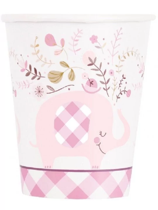 8 Becher 270ml Baby Shower Rosa Elefant Geschirr und Servietten