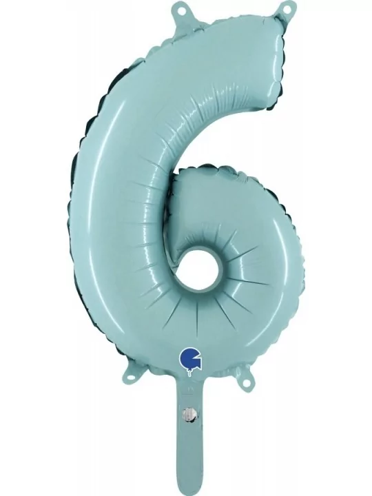 Petit Ballon alu Chiffre bleu pastel -6- 30cm Ballons alu