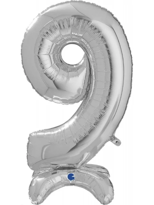 Déco gonflable Chiffre argent -9- 64cm Ballons alu