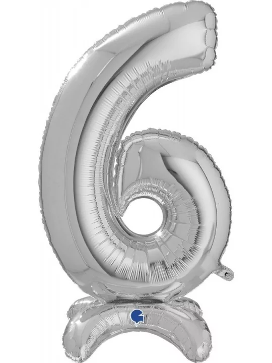 Déco gonflable Chiffre argent -6- 64cm Ballons alu