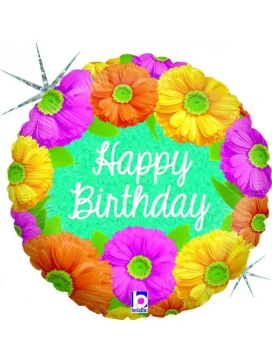 Ballon alu holographique Bright Birthday Blooms 38cm Ballons alu