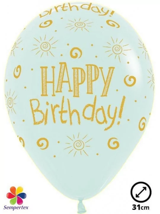 12 Ballons Sempertex Ø 31cm pastel -Happy Birthday- doré Ballons Motifs & Message