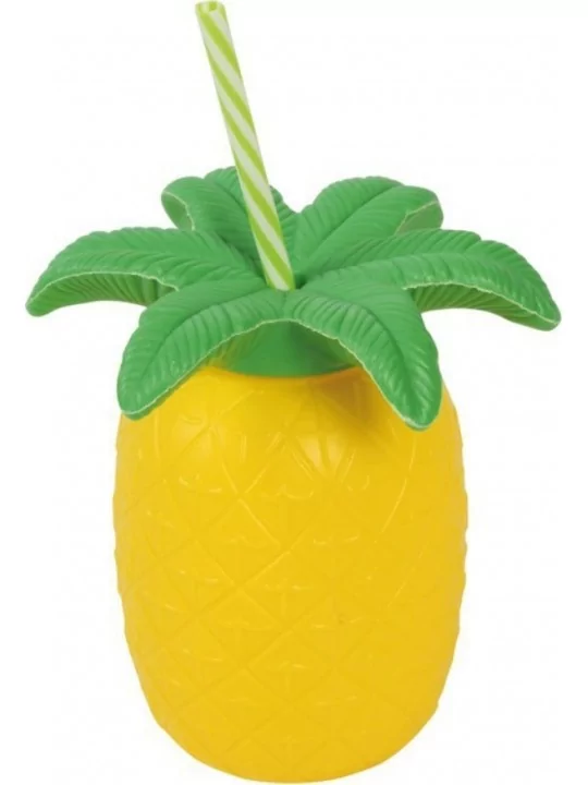 Becher Ananas mit Plastikstrohhalm 20cm Accessories supplier Geschirr und Servietten