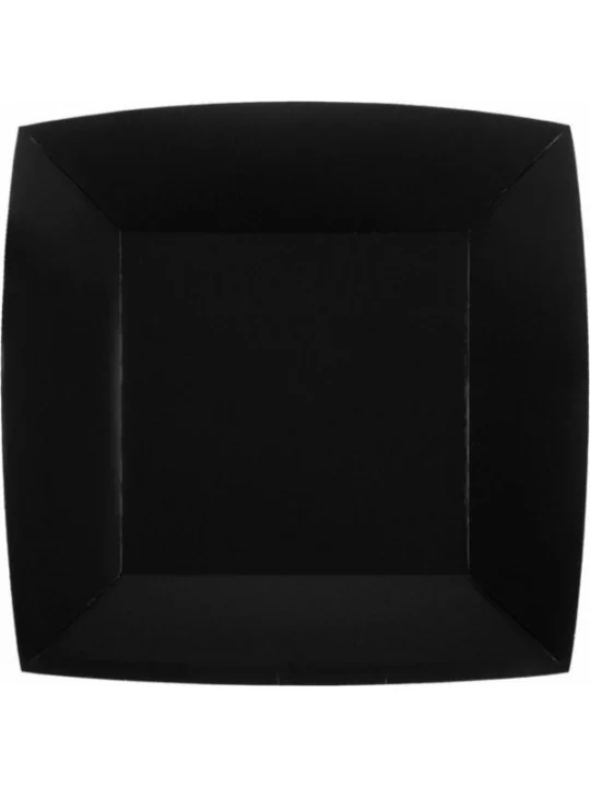 10 Grandes Assiettes Carrées carton 23cm Noir Art de la table