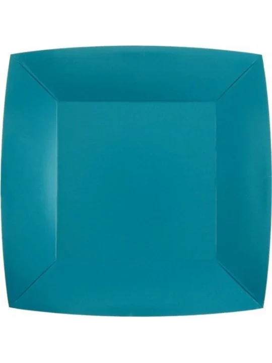 10 Grosse quadratische Teller Karton 23cm Aqua Gedeckter Tisch