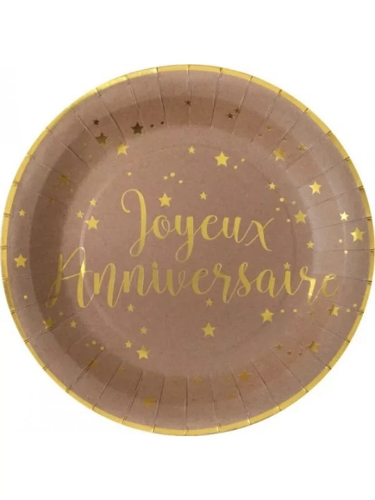 10 Teller -Joyeux Anniversaire- 22.5cm Kraft Gedeckter Tisch