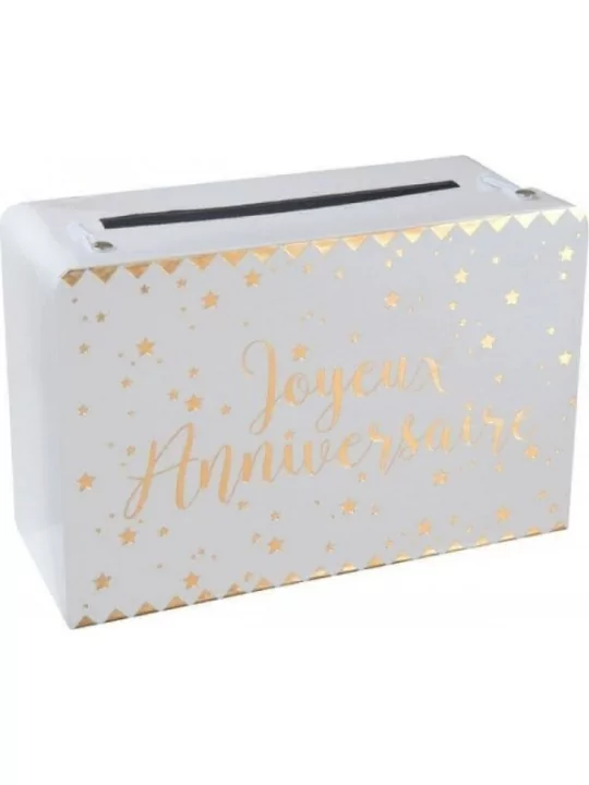 Urne -Joyeux Anniversaire- Metallic 24cm Weiss Festartikel