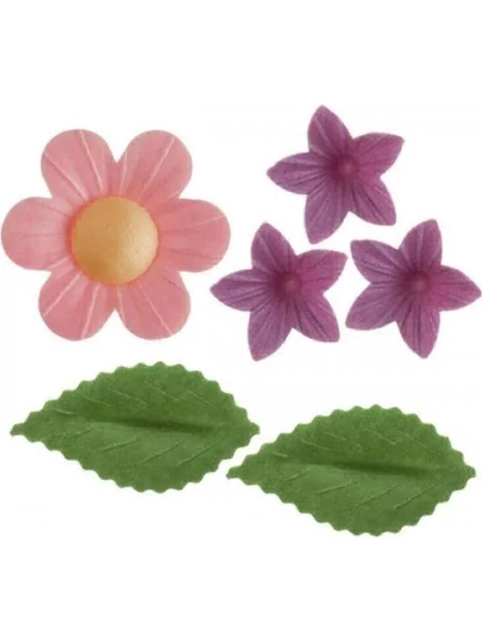 Kit Déco-Tourte 38-pcs Fleurs & Feuilles Cake-Art & Bougies