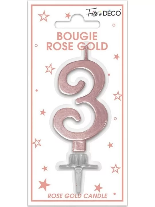 Bougie 7cm Rose Gold Chiffre -3- Cake-Art & Bougies