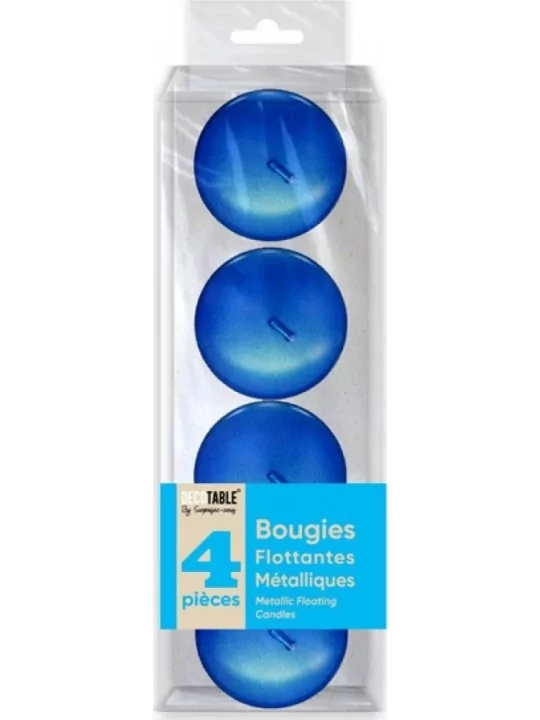 4 Bougies métallisées Flottantes 4.5cm Bleu Art de la table