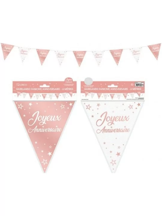 Guirlande de Fanions 6m -Joyeux Anniversaire- rose gold Déco Salle