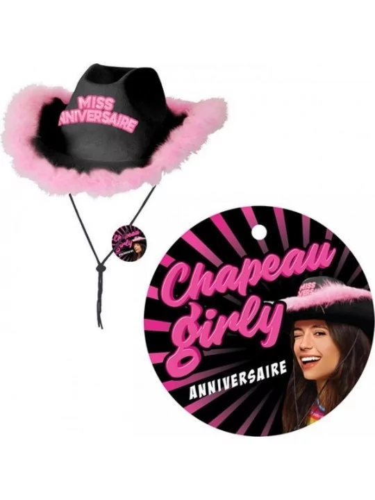 Chapeau Girly Miss Anniversaire Noir Articles de fêtes