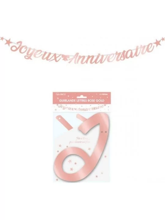 Guirlande Script 6m -Joyeux Anniversaire- rose gold Déco Salle