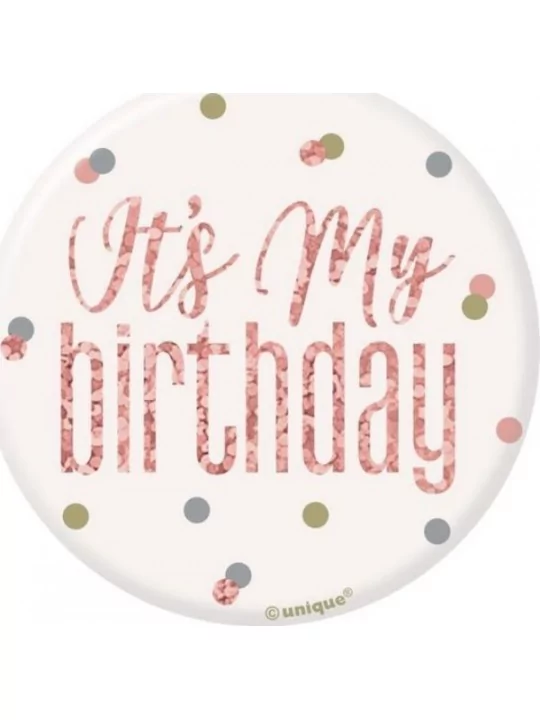 Bouton -Happy Birthday- Rose Gold Glitz Articles de fêtes