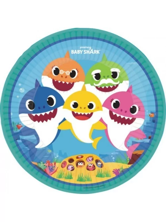 8 Pappteller Baby Shark 23cm Gedeckter Tisch