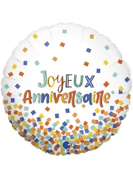 Ballon alu 38cm -Joyeux Anniversaire- Confetti Ballons alu