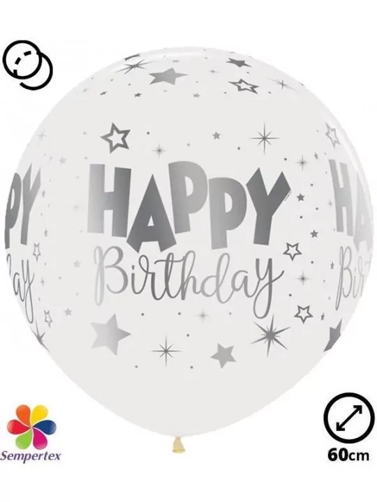 3 Ballons Sempertex Ø 60cm transparent Happy Birthday Ballons Motifs & Message