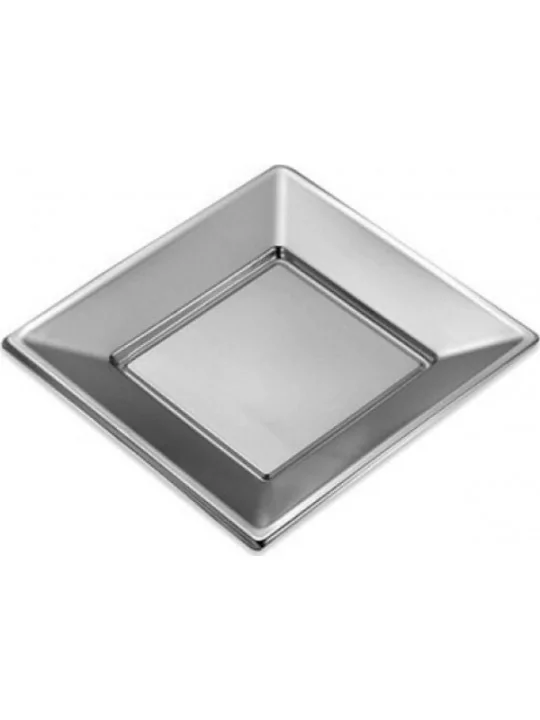 12 Suppenteller quadratisch 23cm wiederverwendbar silber Gedeckter Tisch