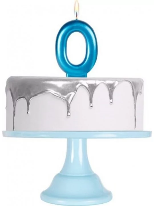 Bougie 8.5cm bleu métallique -0- Cake-Art & Bougies