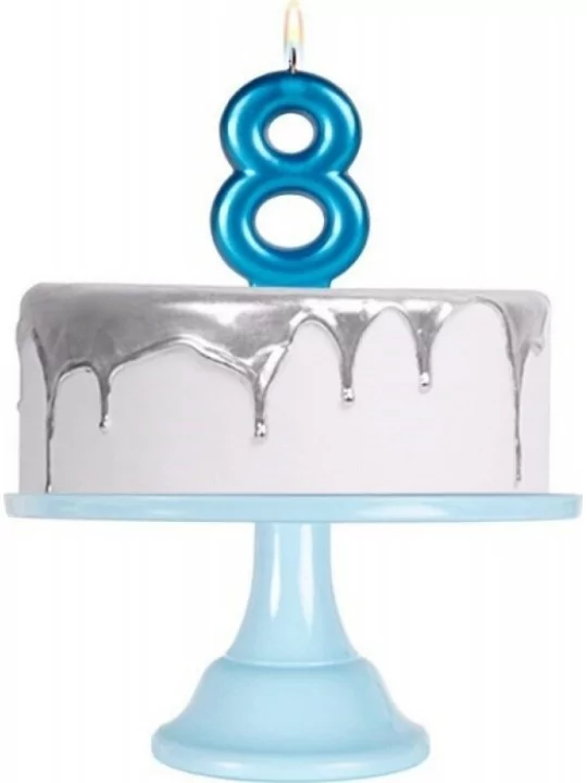 Bougie 8.5cm bleu métallique -8- Cake-Art & Bougies