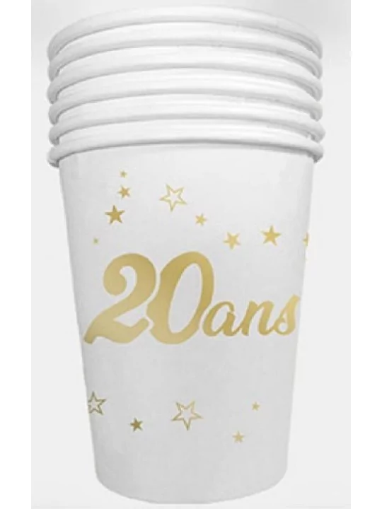 6 Pappbecher 25cl gold metallic -20 Ans- Gedeckter Tisch