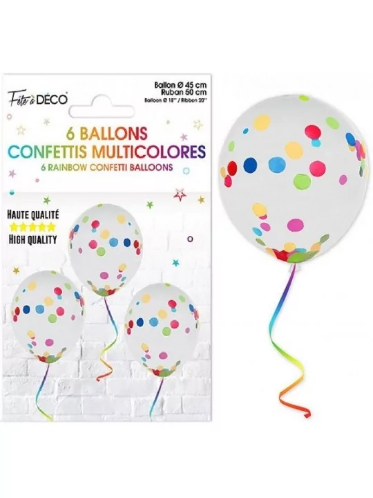 6 Gros Ballons 45cm avec Confettis coloris Ballons spéciaux