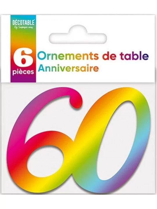 6 Découpes 7cm 60 ans métallisé coloris Confettis de table