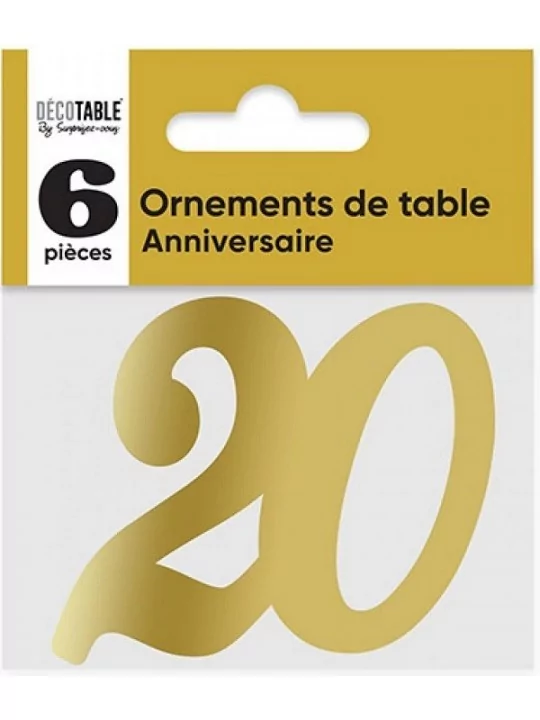 6 Découpes 7cm 20 ans métallisé or Confettis de table