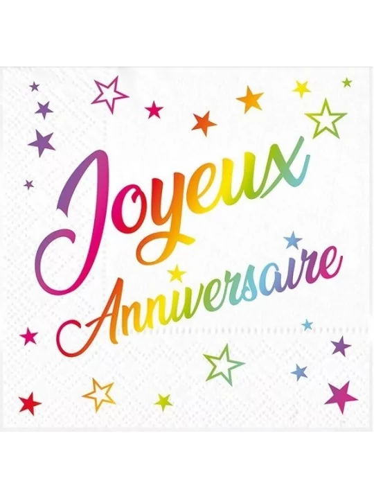 24 Serviettes 33cm métallisé coloris -Joyeux Anniversaire- Art de la table