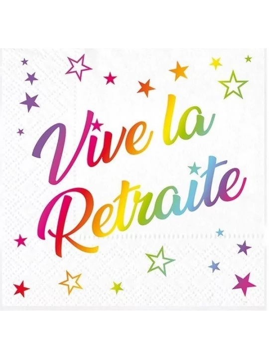 24 Serviettes 33cm métallisé coloris -Vive la Retraite - Vaisselles & Serviettes