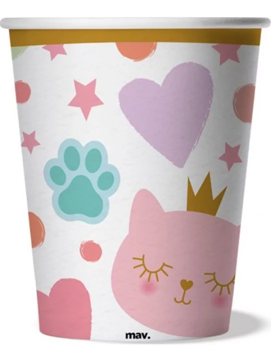 8 Pappbecher 25cl Cat Princesse Geschirr und Servietten