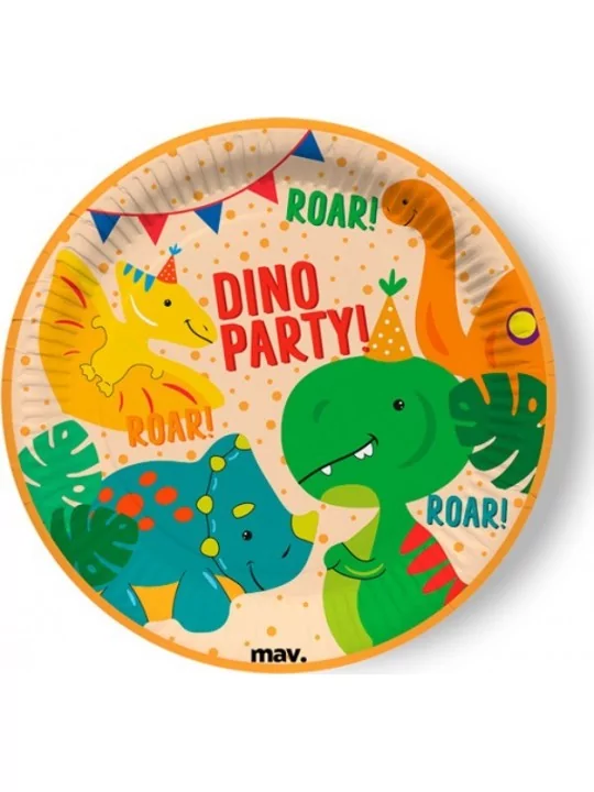 8 Pappteller 23cm Dino Party Gedeckter Tisch