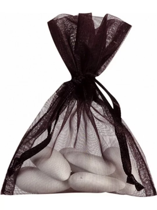 6 Grosse Organza-Tüten 12x17cm Schwarz Dragees und Behälter