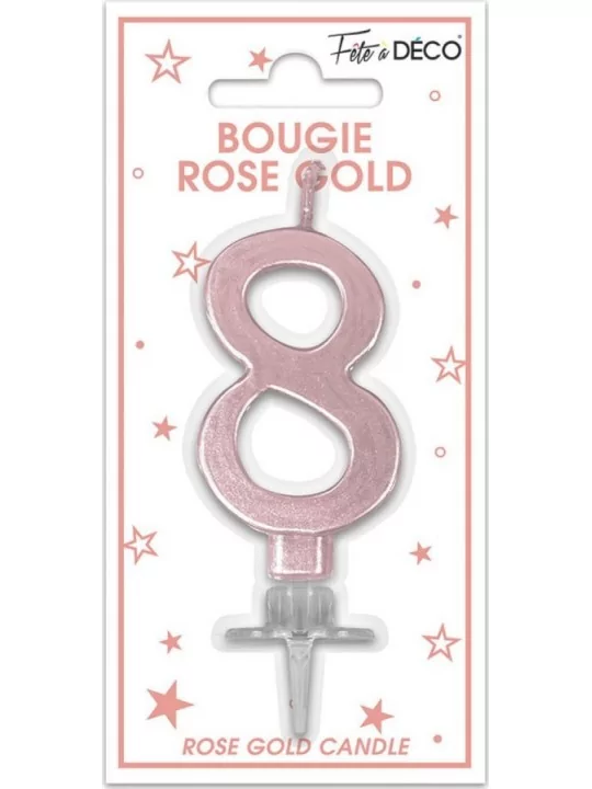 Bougie 7cm rose gold Chiffre -8- Cake-Art & Bougies