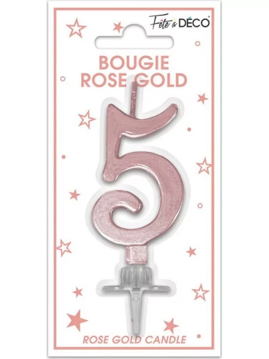 Bougie 7cm rose gold Chiffre -5- Cake-Art & Bougies