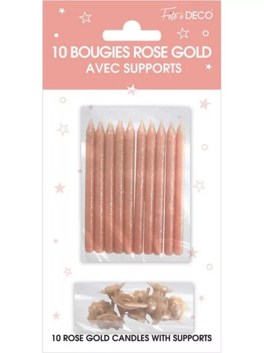 10 Bougies de Tourte Paillettes rose gold Cake-Art & Bougies