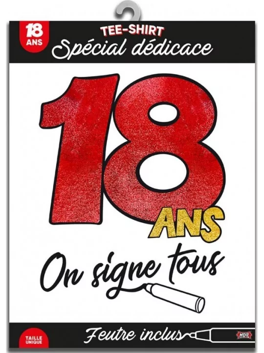 T-Shirt à dédicacer adulte noir 18 ans- Articles de fêtes