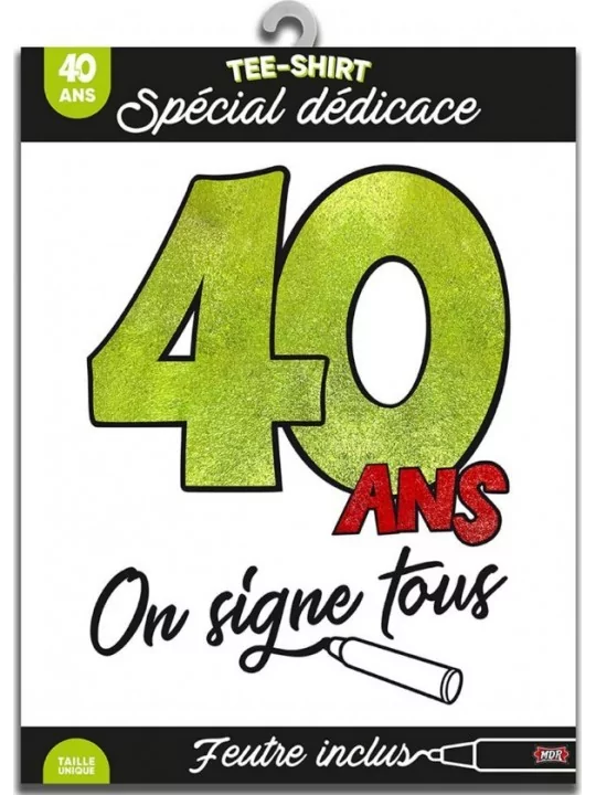 T-Shirt à dédicacer adulte noir 40 ans- Articles de fêtes