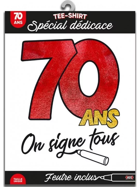 T-Shirt à dédicacer adulte noir 70 ans- Articles de fêtes