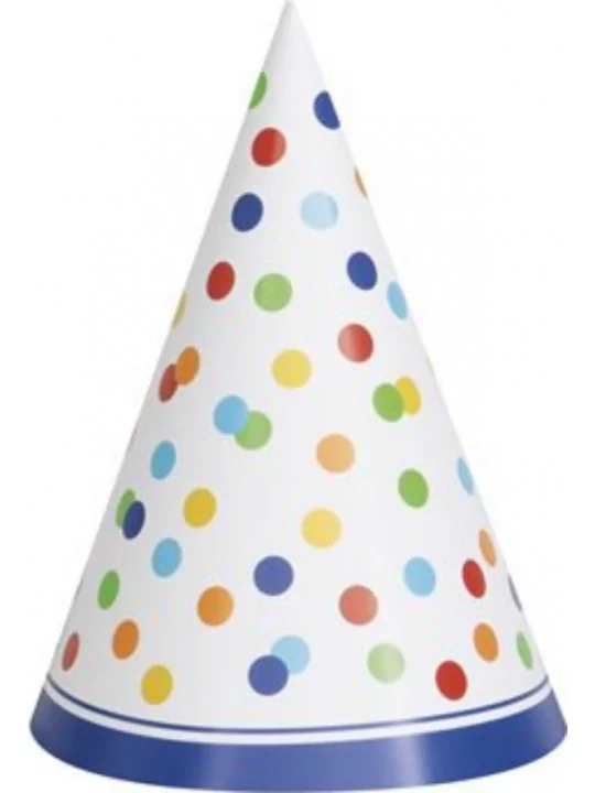 Rainbow Polka Dots Party Hats, 8ct Articles de fêtes