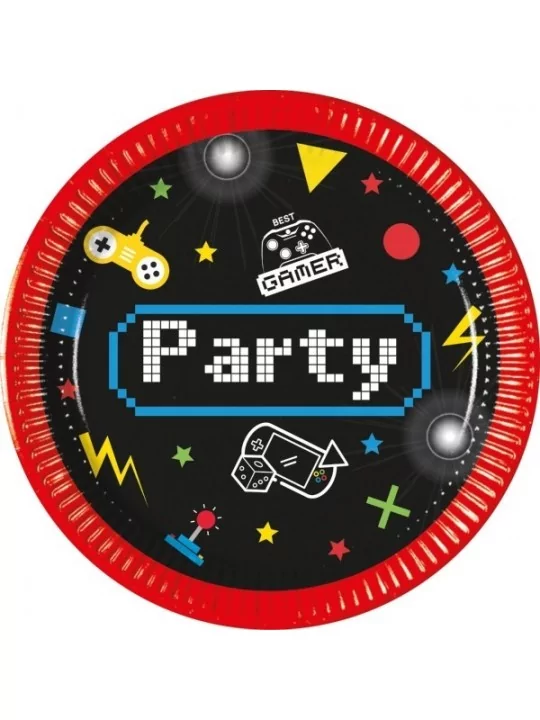 8 Pappteller 23cm Gaming Party Gedeckter Tisch