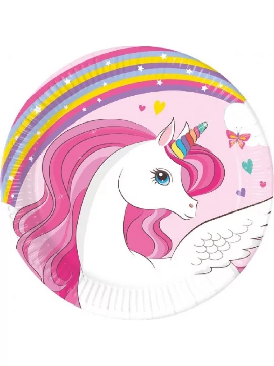 8 Assiettes carton 20cm Unicorn Rainbow Colors Art de la table