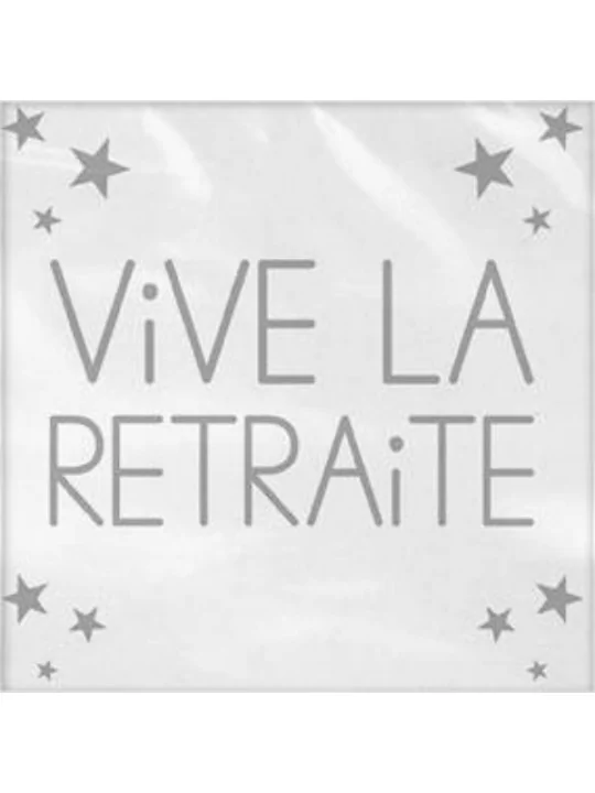 24 Serviettes 33cm -Vive la retraite- Argent Vaisselles & Serviettes